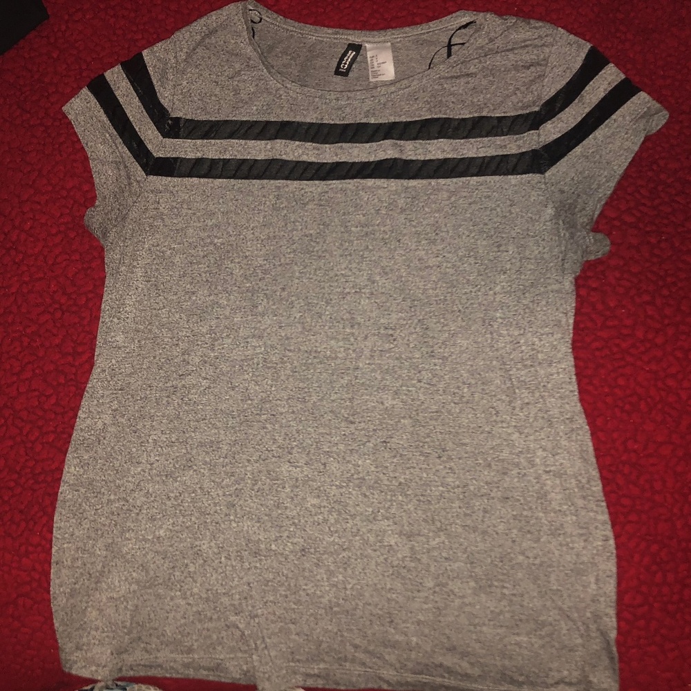 Gray Top with Black Mesh Stripes